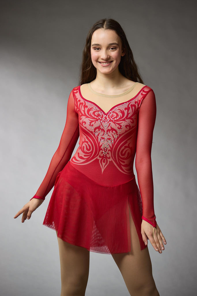 Red figure skating dress for women, embellished with crystals, model Royal Princess, front view – EliteXpression
Robe de patinage artistique rouge pour femmes, ornée de cristaux, modèle Royal Princess (Princesse Royale), vue de face – EliteXpression
D329-RED