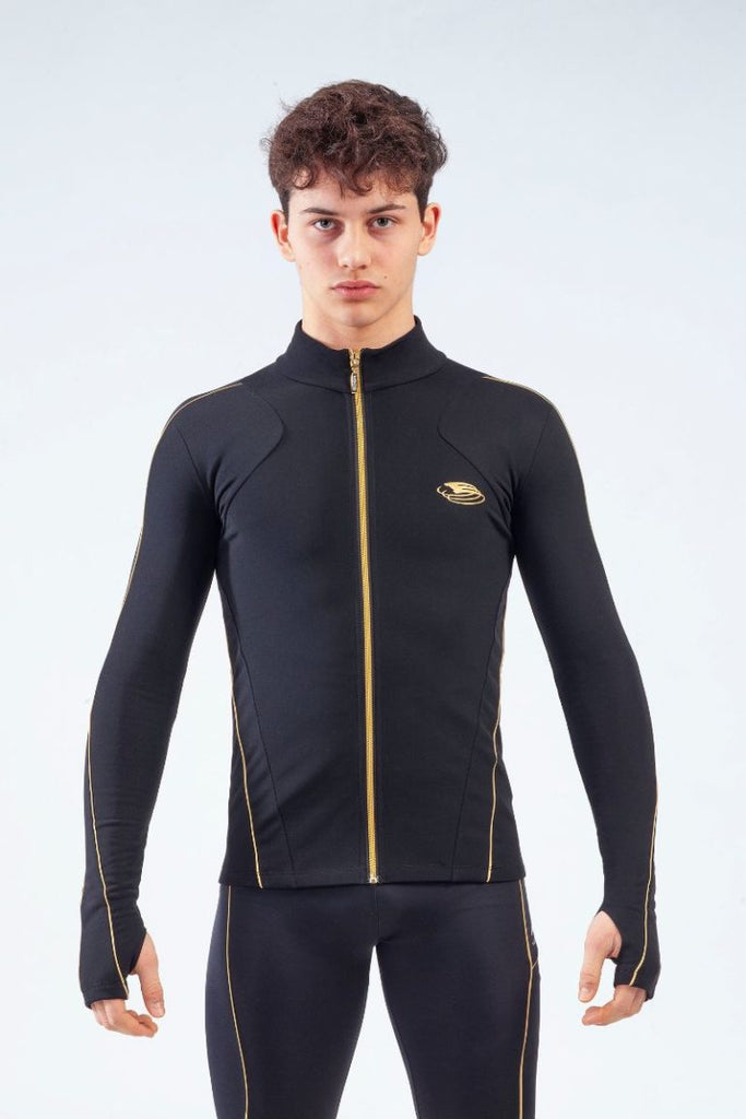 Black and gold men's figure skating training jacket, model Dream Gold Jacket Man by EDEA, pose front view - Maison du Patin
Veste d'entraînement de patinage artistique pour homme noire et dorée, modèle Dream Gold Jacket Man par EDEA, pose vue de face – Maison du Patin
 
DGJACKETM
